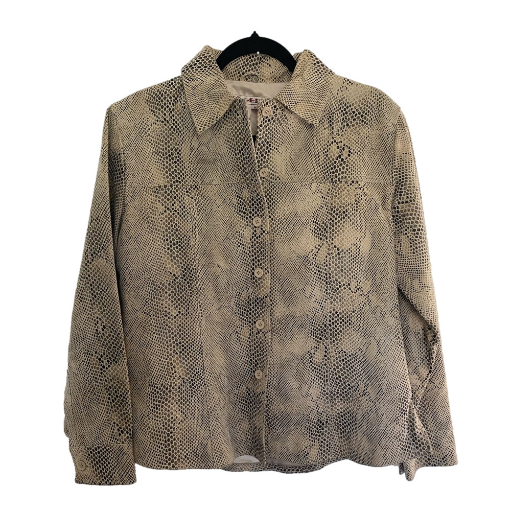 A.M.I Rare 100% Leather Snake Reptile Print Collared Jacket in Women’s Size M - Picture 2 of 10